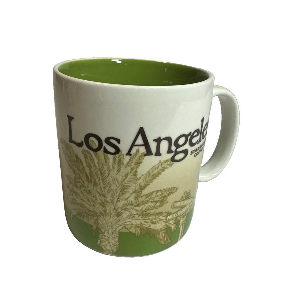 Starbucks Collector Series Los Angeles Mug 16oz 2009 Green Beige Coffee Cup